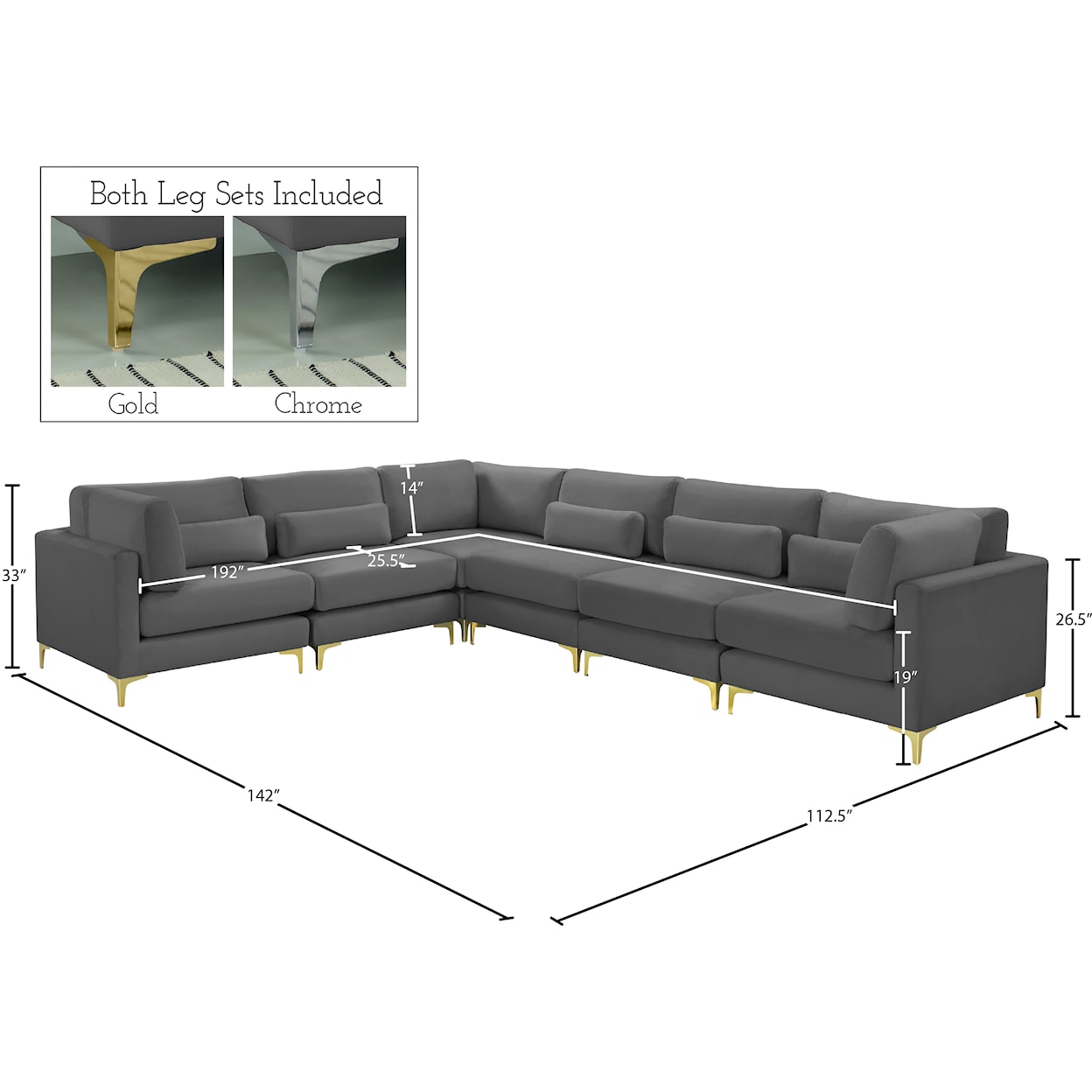 Meridian Furniture Julia Modular Sectional (6 Boxes)