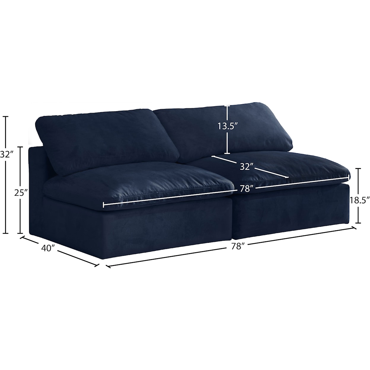 Meridian Furniture Cozy Comfort Modular Armless Sofa