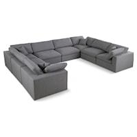 Serene Grey Linen Textured Fabric Deluxe Comfort Modular Sectional