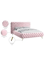 Meridian Furniture Delano Contemporary Upholstered Pink Velvet King Bed with Tufting