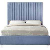 Contemporary Candace King Bed Sky Blue Velvet