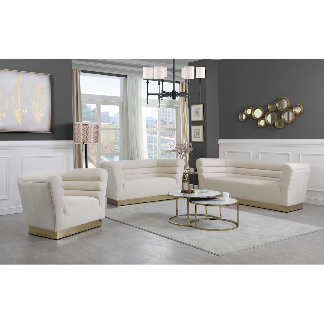 Meridian Furniture Bellini Cream Velvet Accent Chair with Gold Base