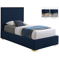 Mid-Century Modern Navy Upholstered Twin Bed