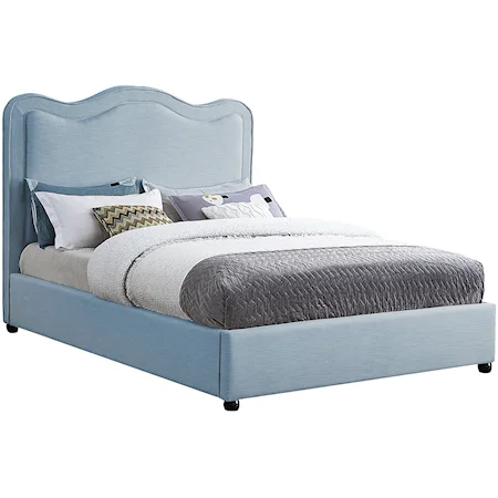 Felix Light Blue Linen Textured Fabric Queen Bed