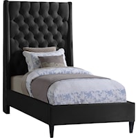 Contemporary Upholstered Black Velvet Twin Bed with Tufting