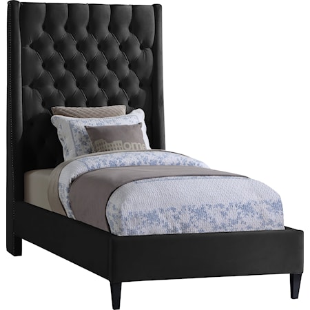 Upholstered Black Velvet Twin Bed 