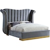 Meridian Furniture Flora Upholstered Grey Velvet Queen Bed 