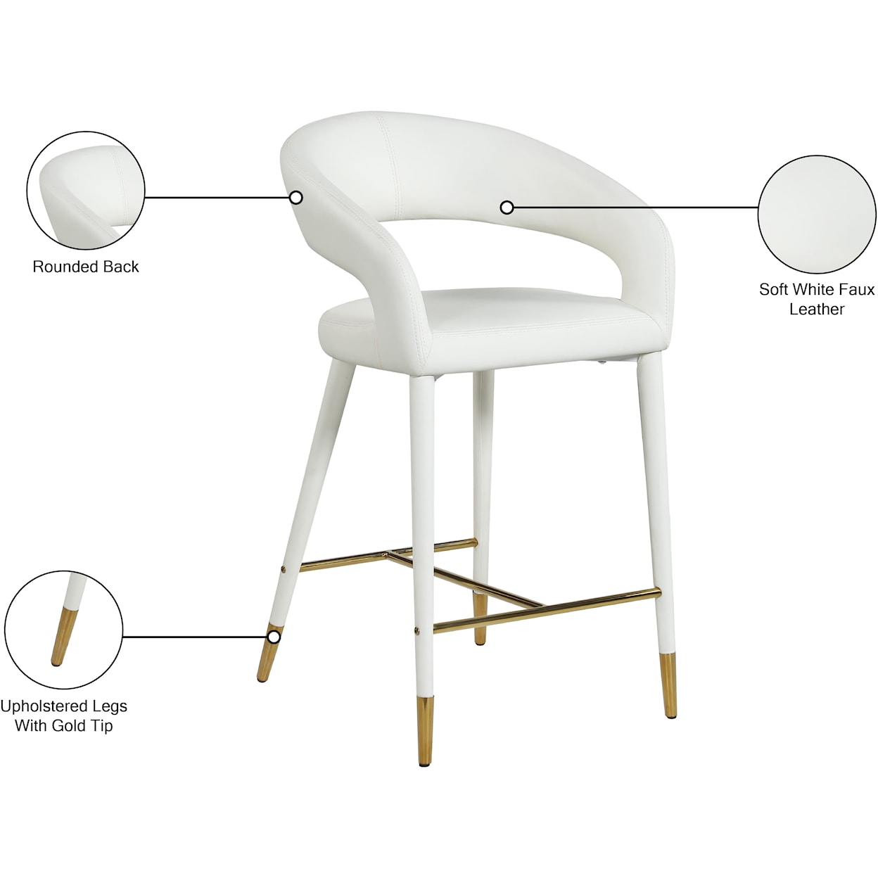 Meridian Furniture Destiny Upholstered White Faux Leather Counter Stool