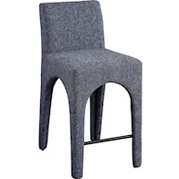 Contemporary Linen Textured Upholstered Fabric Stool - Blue