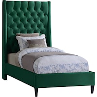 Contemporary Upholstered Green Velvet Twin Bed with Tufting