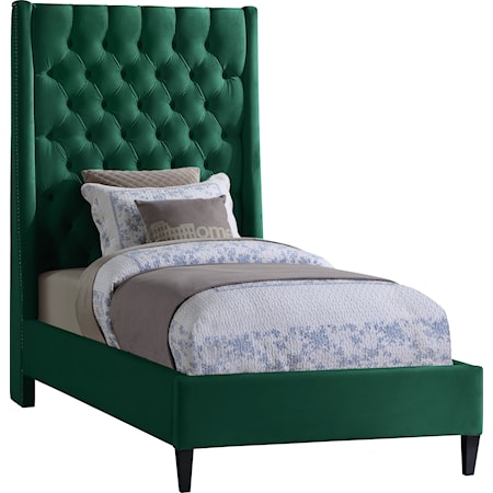 Upholstered Green Velvet Twin Bed 