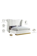 Meridian Furniture Flora Contemporary Upholstered White Velvet Queen Bed with Channel-Tufting