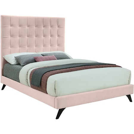 Transitional Velvet Upholstered Full Bed with Button Tufting 