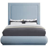Mid-Century Modern Brooke Queen Bed Light Blue Linen Textured Fabric