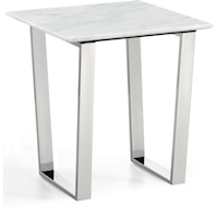 Contemporary Chrome End Table with Marble Top