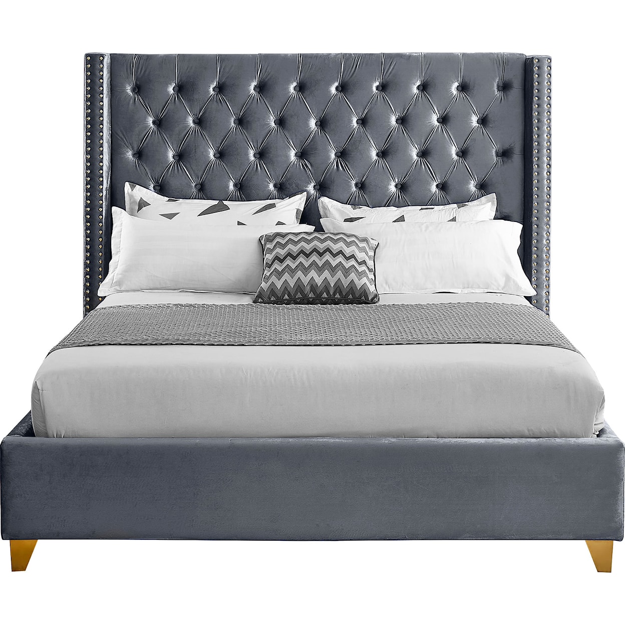 Meridian Furniture Barolo  Upholstered Grey Velvet Queen Bed