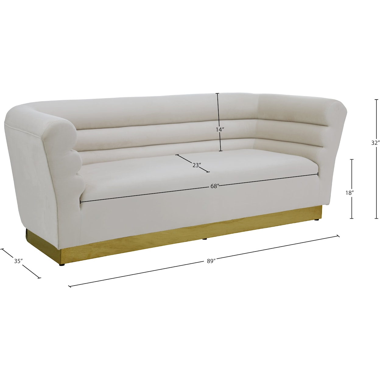 Meridian Furniture Bellini Cream Velvet Sofa with Gold Steel Base