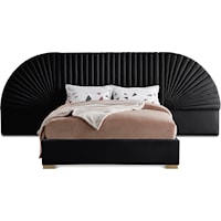 Contemporary Upholstered Black Velvet Queen Bed with Removable Panels