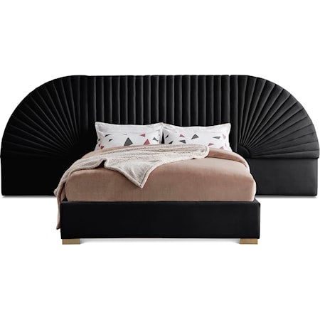 Upholstered Black Velvet Queen Bed