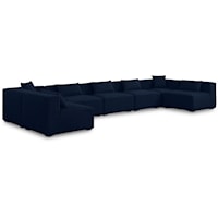 Contemporary Navy 7-Piece Sectional Sofa with Tuxedo Arms