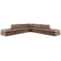 Comfy Brown Faux Leather Modular Sectional