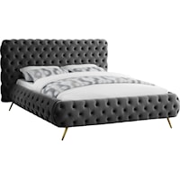 Contemporary Upholstered Grey Velvet Queen Bed with Tufting