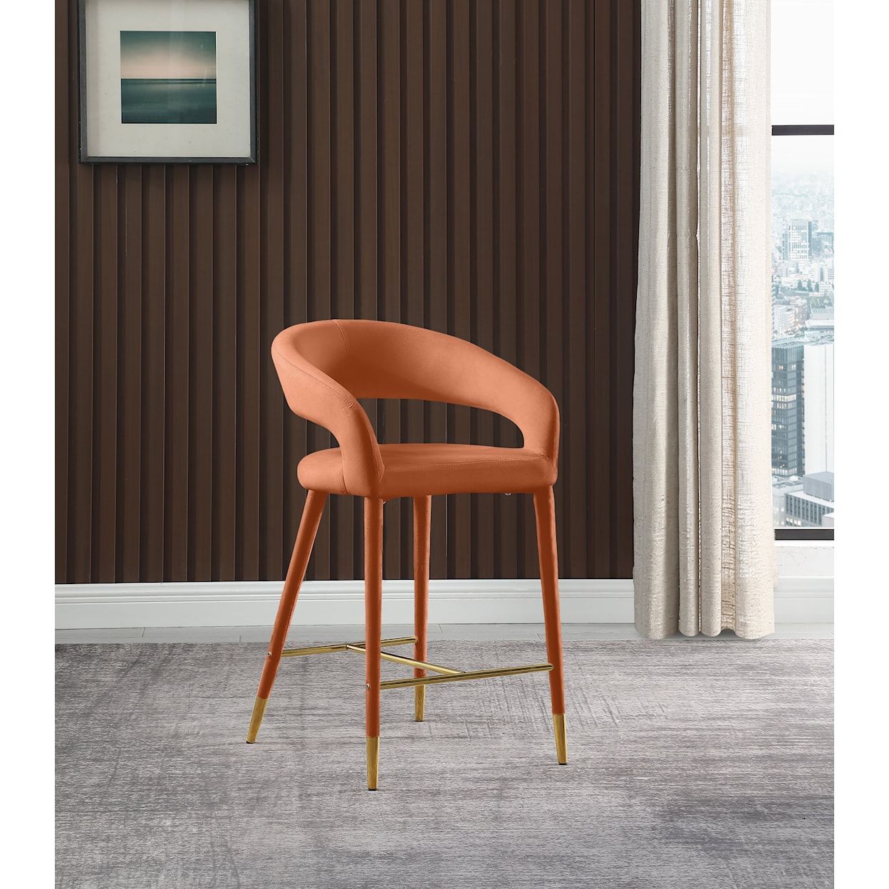 Meridian Furniture Destiny Upholstered Congnac Velvet Counter Stool