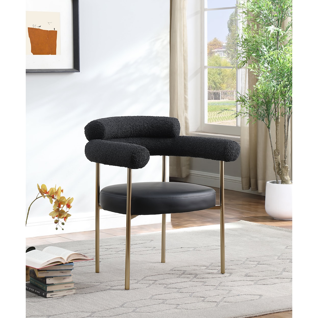 Meridian Furniture Blake Black Fabric and Faux Leather Dining Chair