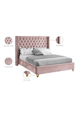 Meridian Furniture Barolo Contemporary Upholstered Grey Velvet Queen Bed