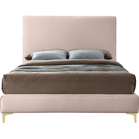 Contemporary Geri Queen Bed Pink Velvet