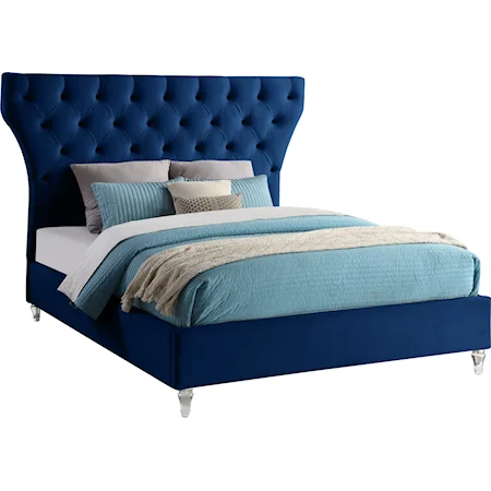 Kira Navy Velvet Queen Bed