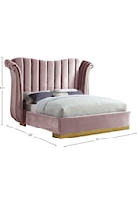 Meridian Furniture Flora Contemporary Upholstered Grey Velvet Queen Bed with Channel-Tufting