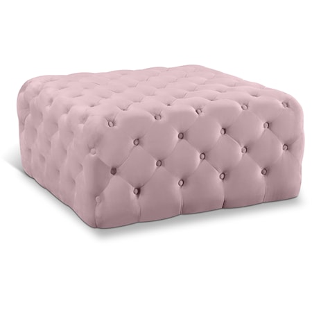 Pink Velvet Accent Ottoman with Tufting