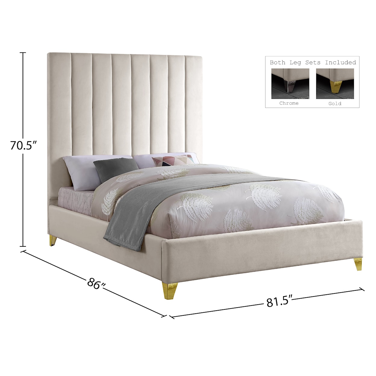Meridian Furniture Via King Panel Bed with Channel Tufting