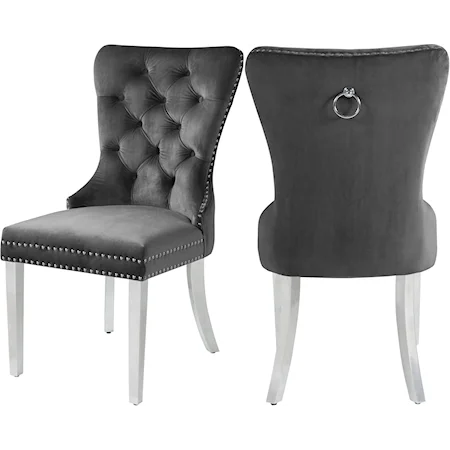 Transitional Velvet Upholstered Dining Chair with Button Tufting

