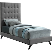 Transitional Velvet Upholstered Twin Bed with Button Tufting 