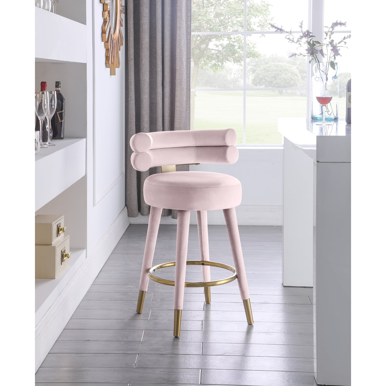 Meridian Furniture Fitzroy Upholstered Pink Velvet Counter Stool