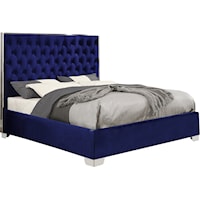 Lexi Navy Velvet Queen Bed