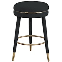 Contemporary Upholstered Black Boucle Fabric Swivel Counter Stool