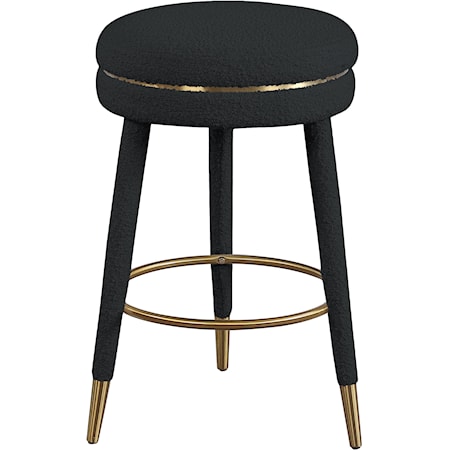 Contemporary Upholstered Black Boucle Fabric Swivel Counter Stool