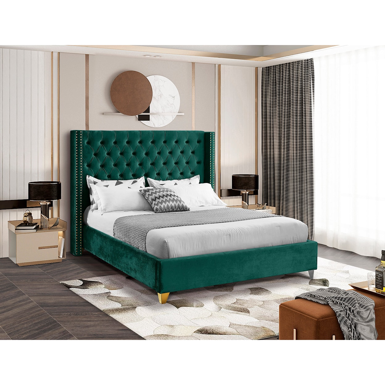 Meridian Furniture Barolo Upholstered Green Velvet King Bed