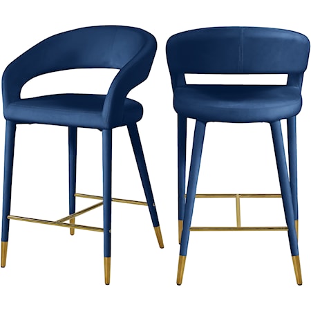 Upholstered Navy Velvet Counter Stool