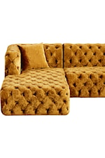 Meridian Furniture Coco 3-Piece Gold Velvet Sectional Sofa with Tufting