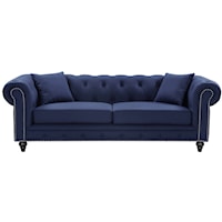 Contemporary Chesterfield Sofa Textured Navy Linen