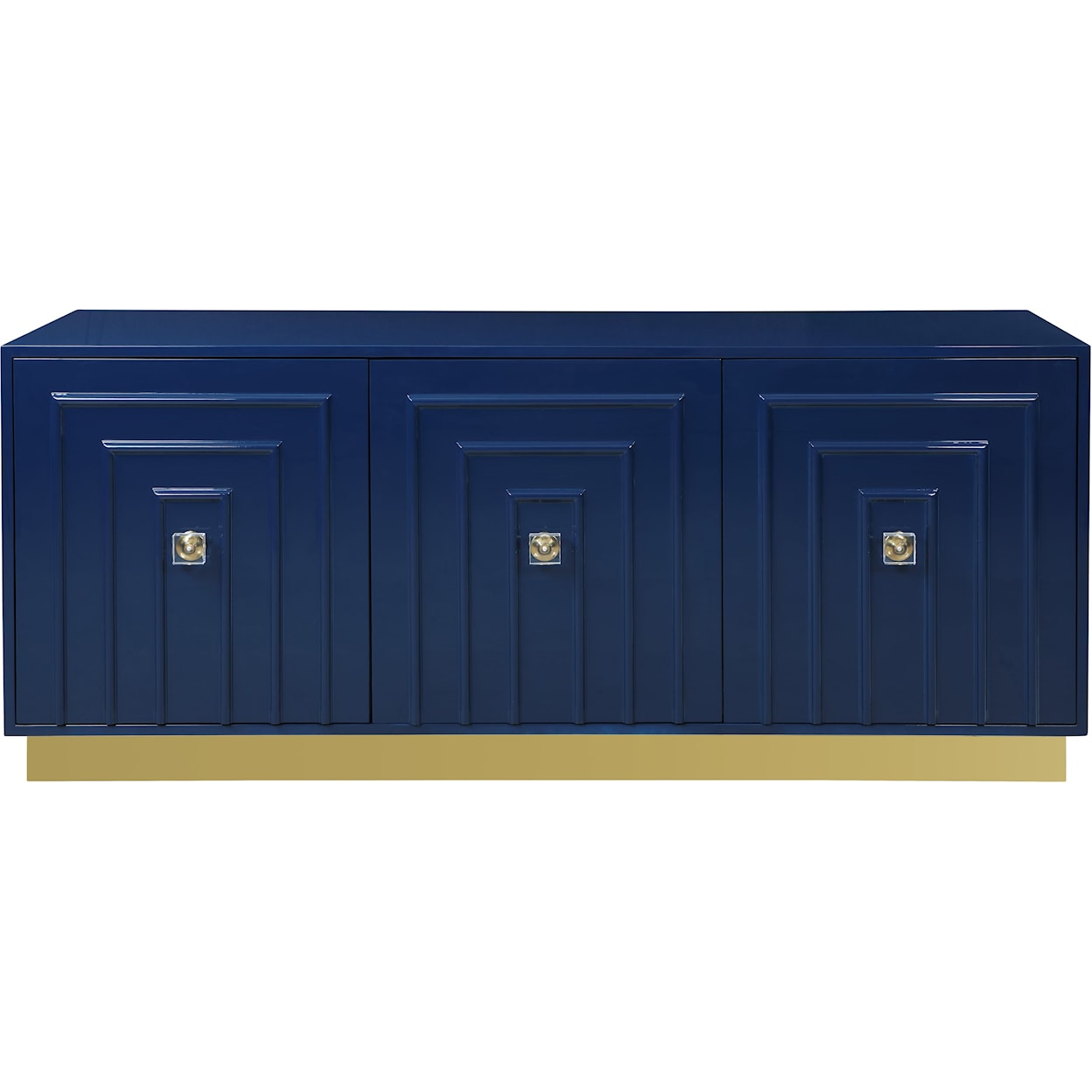 Meridian Furniture Cosmopolitan Navy Lacquer Sideboard with Gold Base