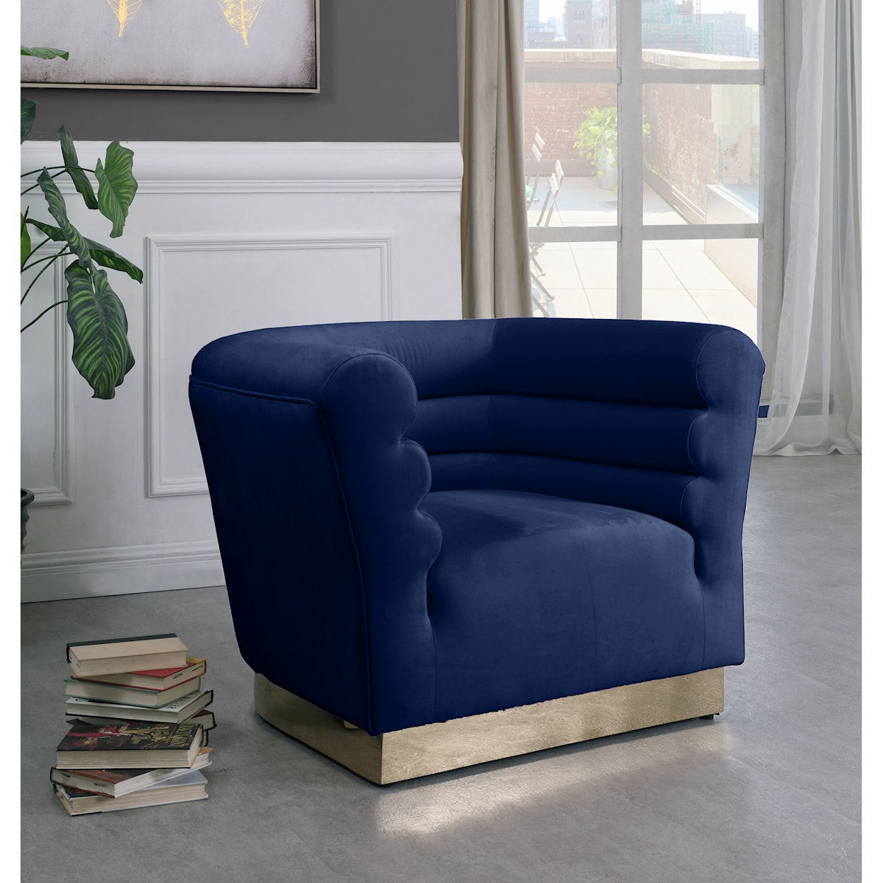 Meridian Furniture Bellini Navy Velvet Accent Chair with Gold Base