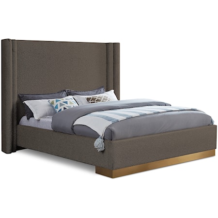 Halton Brown Boucle Fabric Queen Bed (3 Boxes)