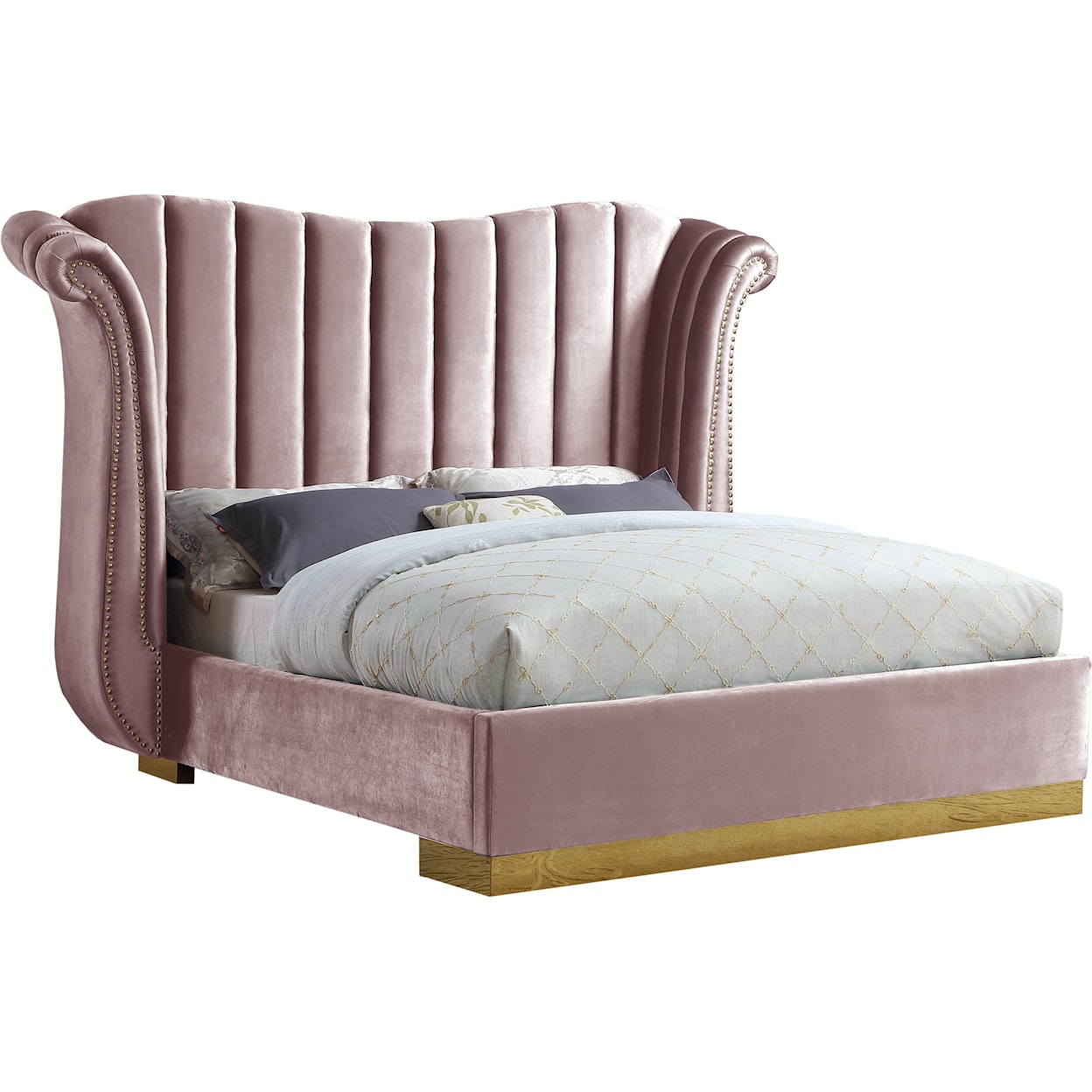 Meridian Furniture Flora Upholstered Pink Velvet Queen Bed 