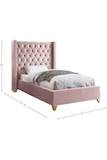 Meridian Furniture Barolo Contemporary Upholstered Pink Velvet Twin Bed