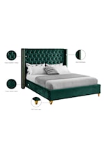 Meridian Furniture Barolo Contemporary Upholstered Green Velvet Queen Bed